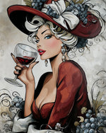 Vintage lady with wine glass cross stitch kit for beginners