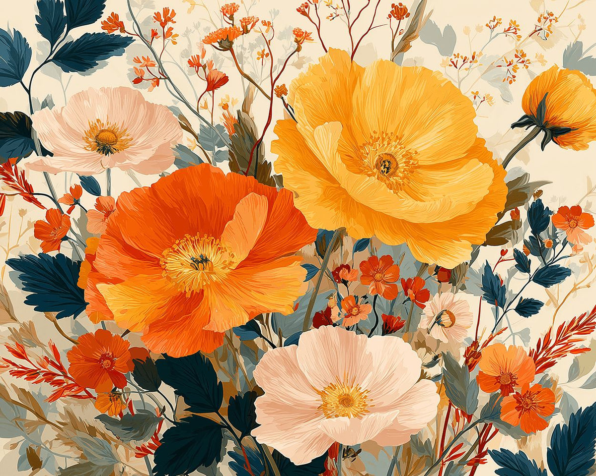 Vintage poppies and wildflowers paint by numbers kit for beginners