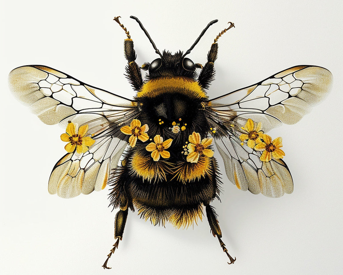 Vintage style bee with flowers cross stitch kit for beginners