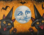 Vintage style black cats and batty moon cross stitch kit for beginners