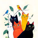 Vintage style colourful cats and birds cross stitch kit for beginners