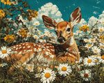 Vintage style fawn in a daisy meadow cross stitch kit for beginners