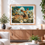 Finished vintage style fawn in a daisy meadow paint by numbers artwork displayed as home decor
