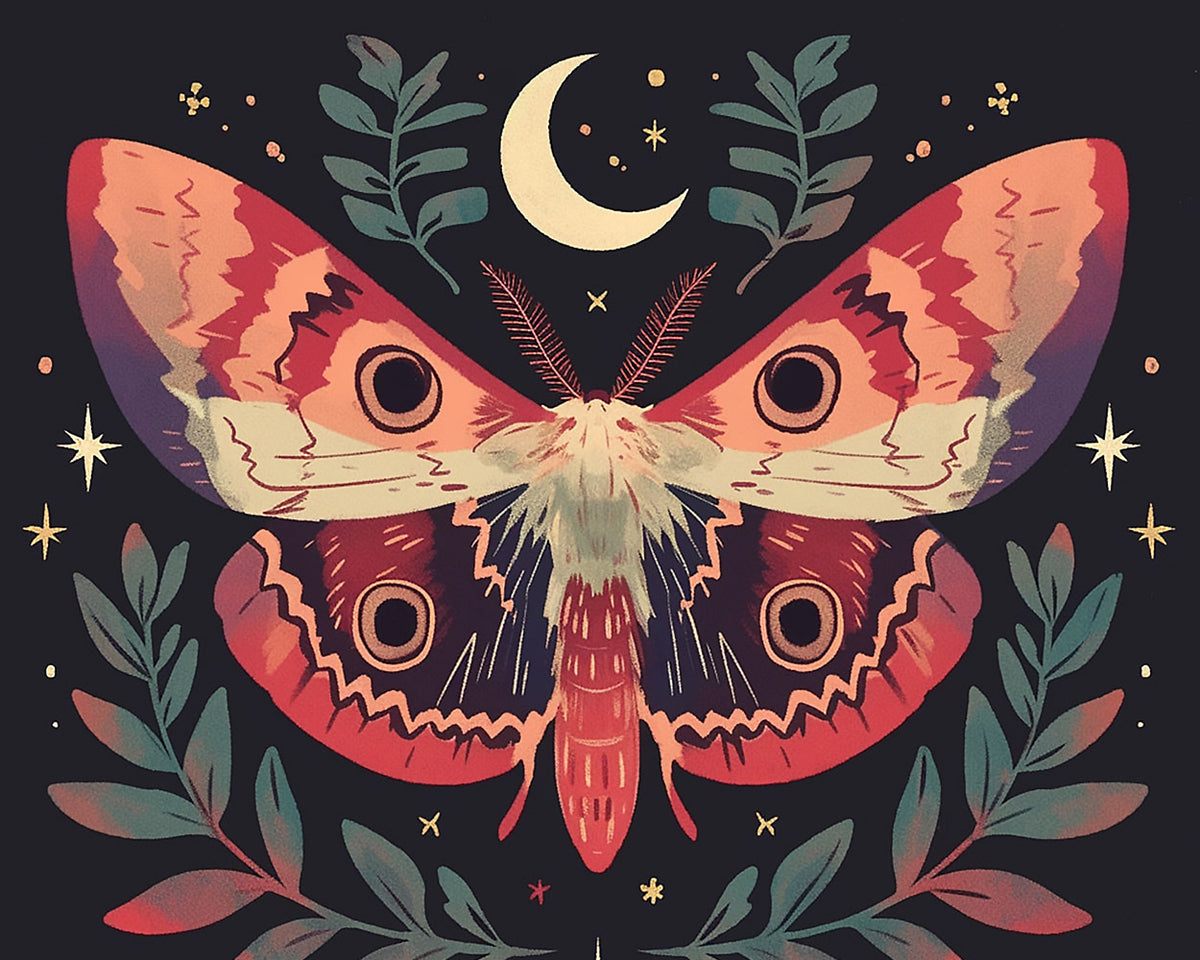 Vintage style moth and moon cross stitch kit for beginners