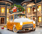 Vintage yellow car with christmas tree in snow paint by numbers kit for beginners