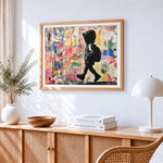 Walking boy graffiti paint by numbers artwork displayed on wall as home decor