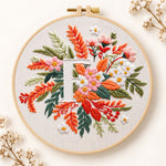 Warm autumn foliage and letter f embroidery kit