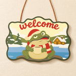 Warm drink frog scene paint by numbers door hanger finished design