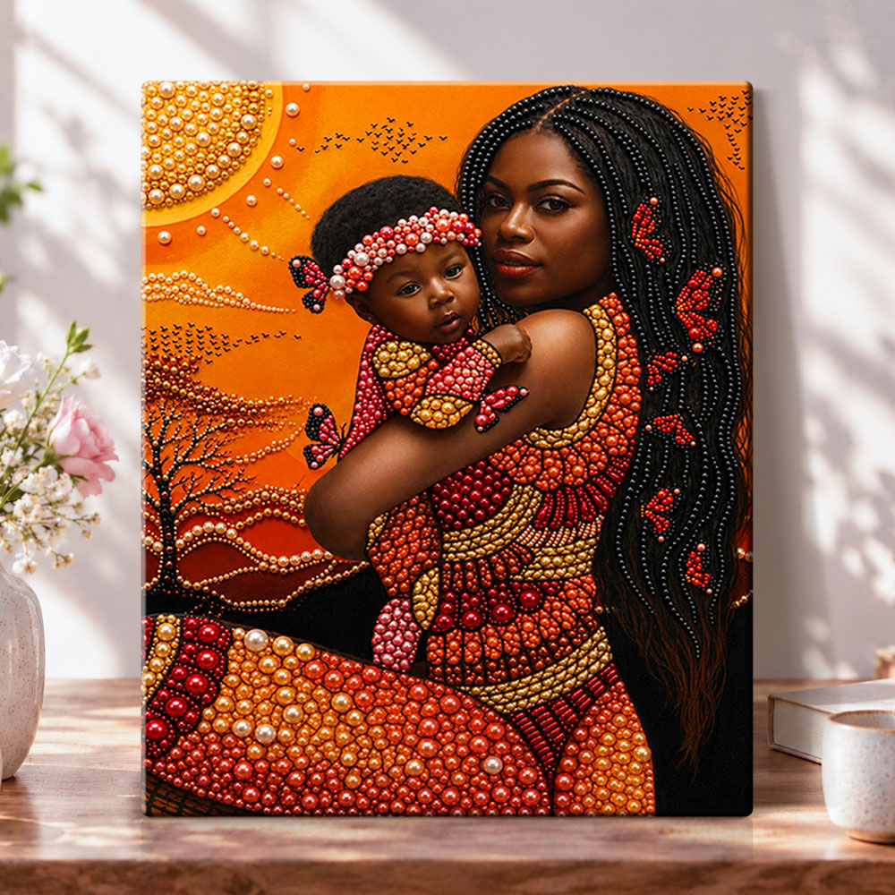 Warm mother’s embrace pearl diamond painting kit for beginners