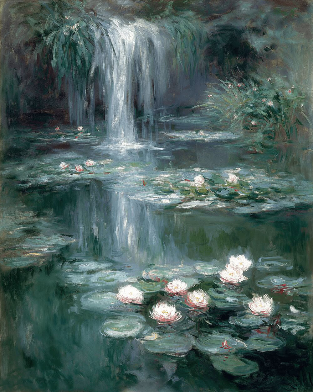 Water lily pond with waterfall cross stitch kit for beginners