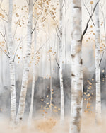Watercolour birch forest with gold leaf cross stitch kit for beginners