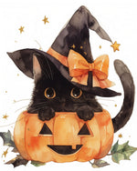 Watercolour black cat in pumpkin cross stitch kit for beginners