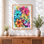 Finished watercolour blooms cross stitch artwork displayed