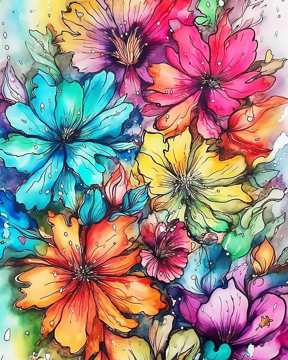 Watercolour blooms cross stitch kit for beginners