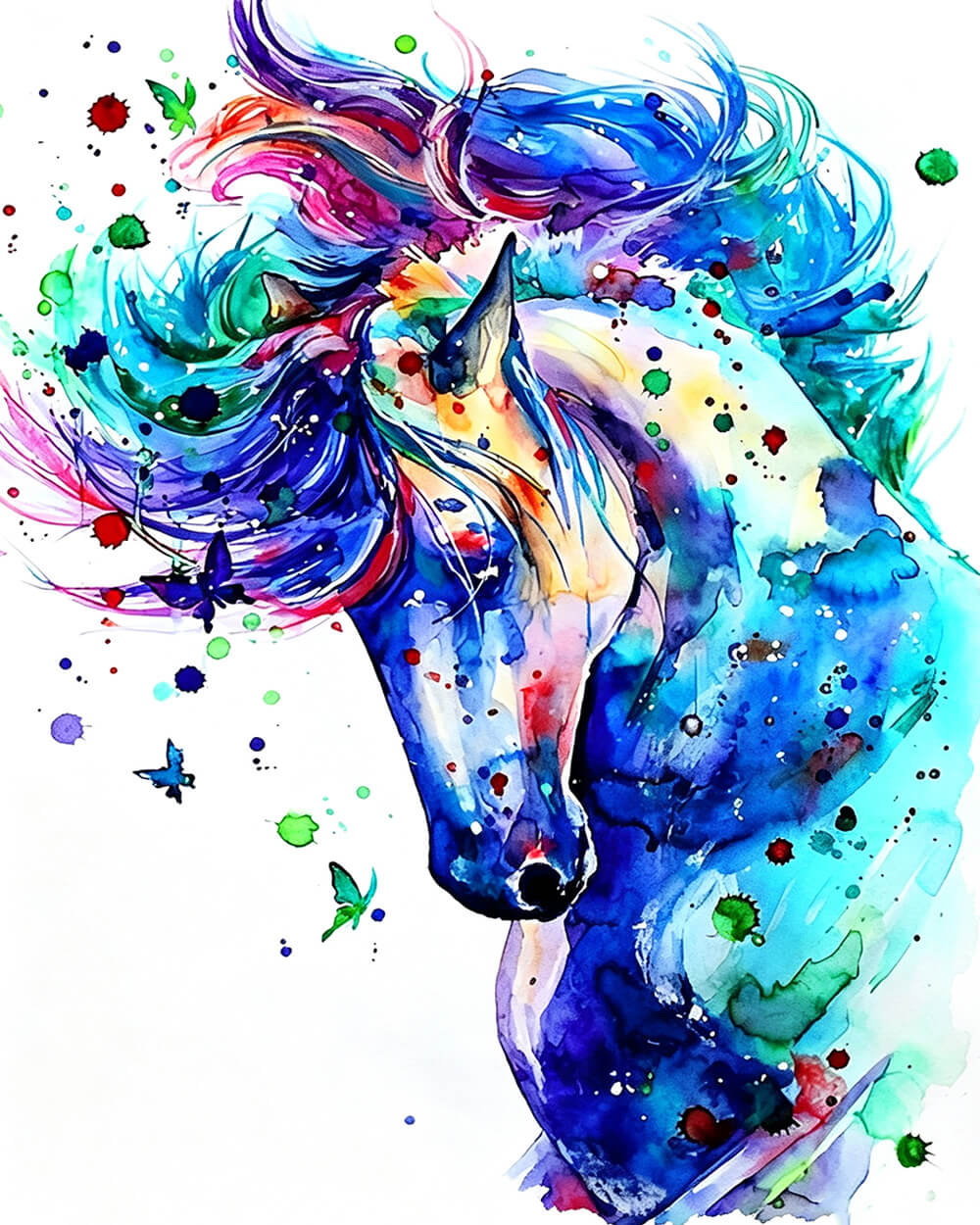 Watercolour blue horse cross stitch kit for beginners