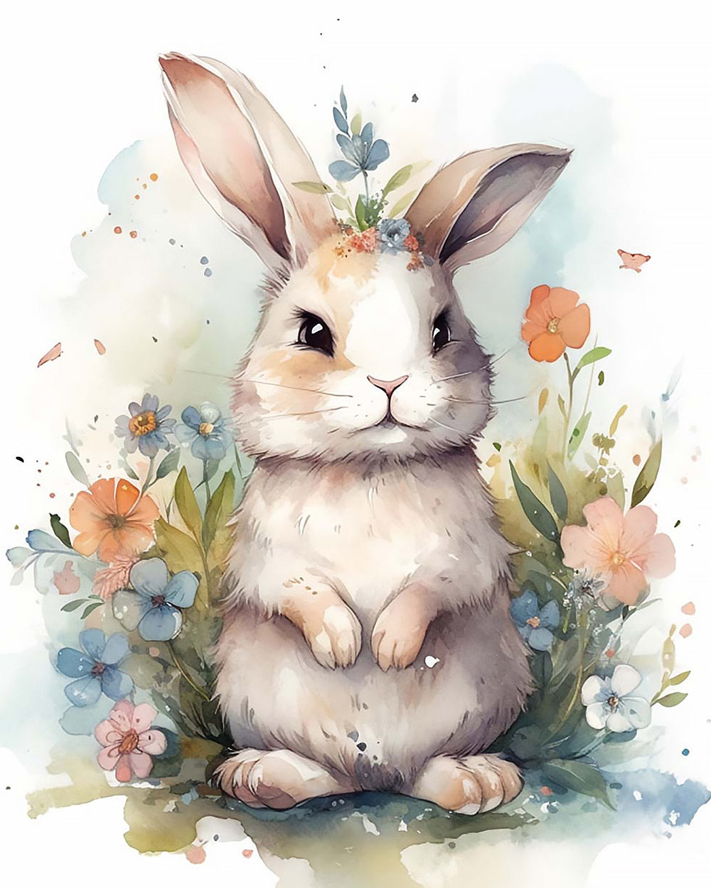 Watercolour bunny with flowers cross stitch kit for beginners