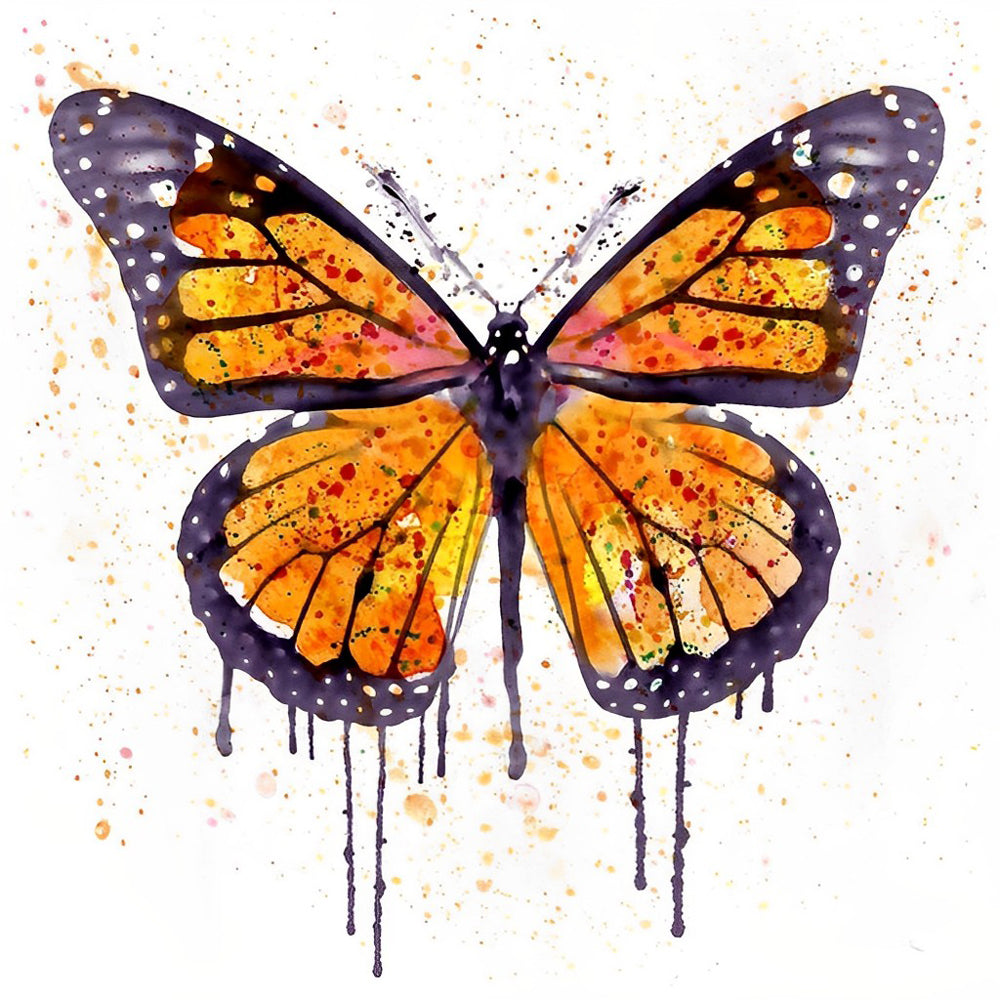 Watercolour butterfly with splatter effect cross stitch kit for beginners