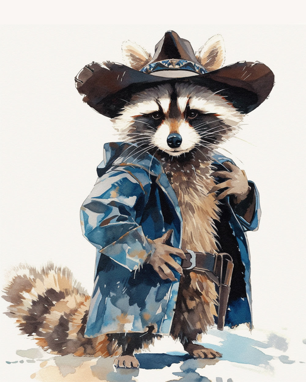 Watercolour cowboy raccoon paint by numbers kit for beginners