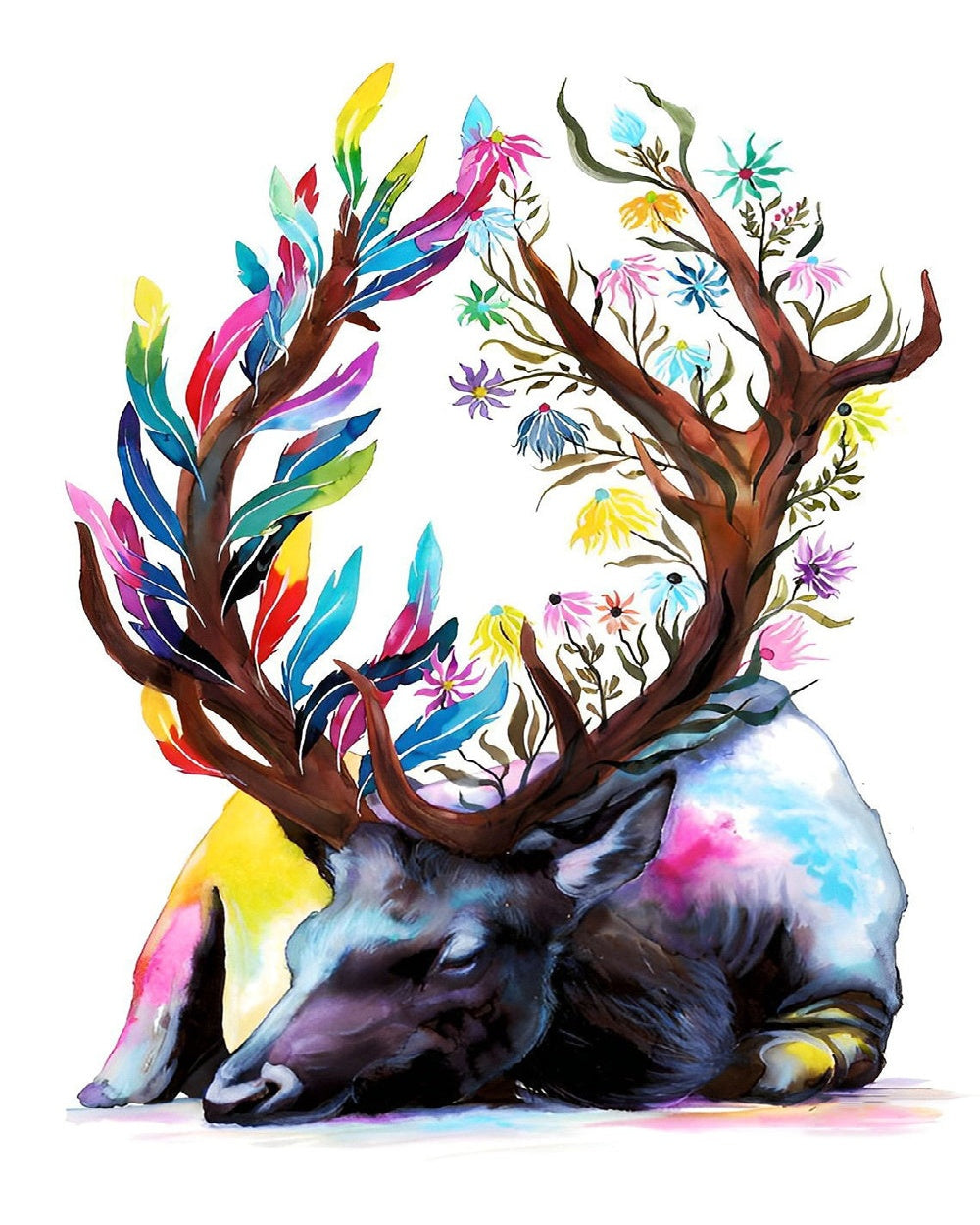 Watercolour deer with floral antlers cross stitch kit for beginners