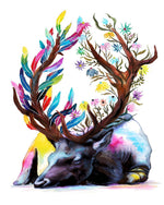 Watercolour deer with floral antlers cross stitch kit for beginners