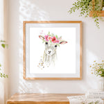 Finished watercolour deer with flower crown cross stitch artwork displayed