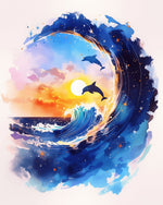 Watercolour dolphin and ocean wave cross stitch kit for beginners