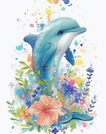 Watercolour dolphin with hibiscus cross stitch kit for beginners