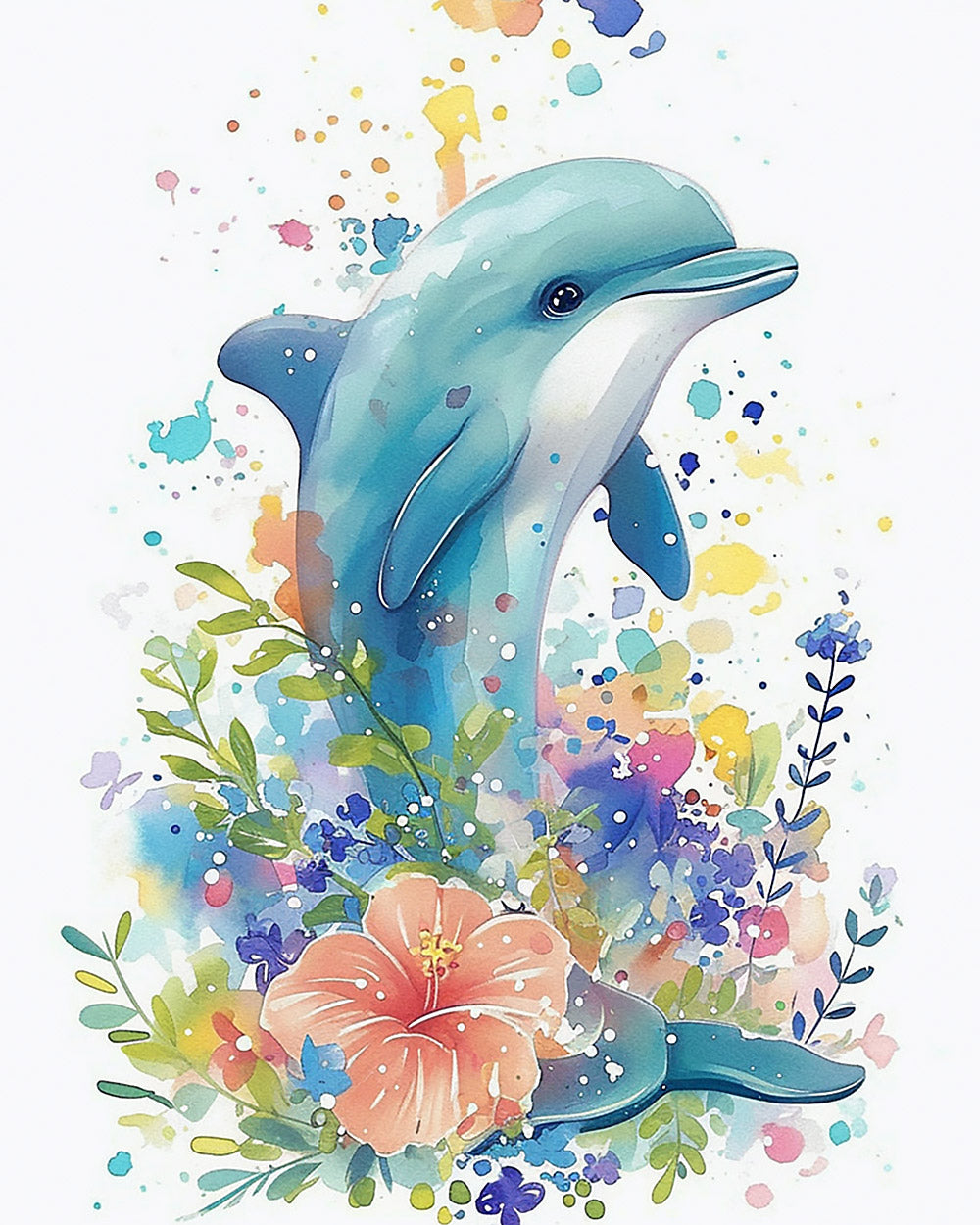 Watercolour dolphin with hibiscus cross stitch kit for beginners