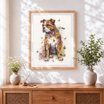 Finished watercolour floral bulldog and butterflies paint by numbers artwork displayed as home decor