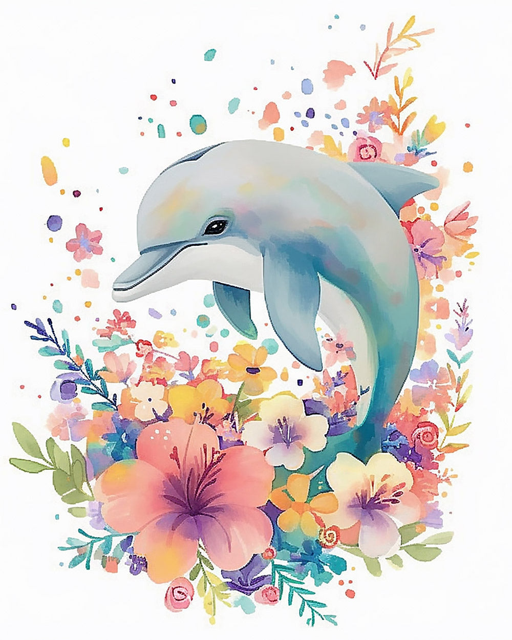 Watercolour floral dolphin cross stitch kit for beginners