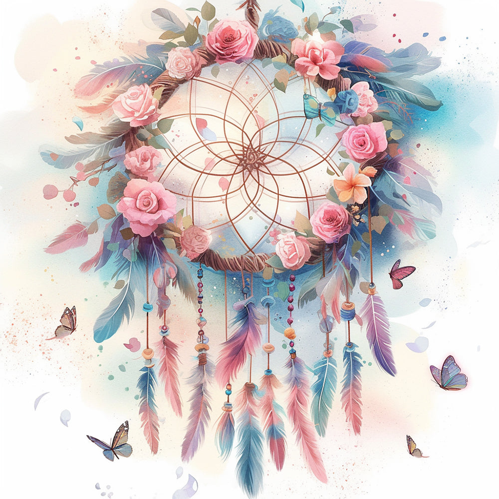 Watercolour floral dreamcatcher cross stitch kit for beginners