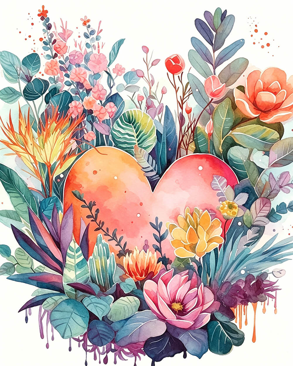 Watercolour floral heart cross stitch kit for beginners