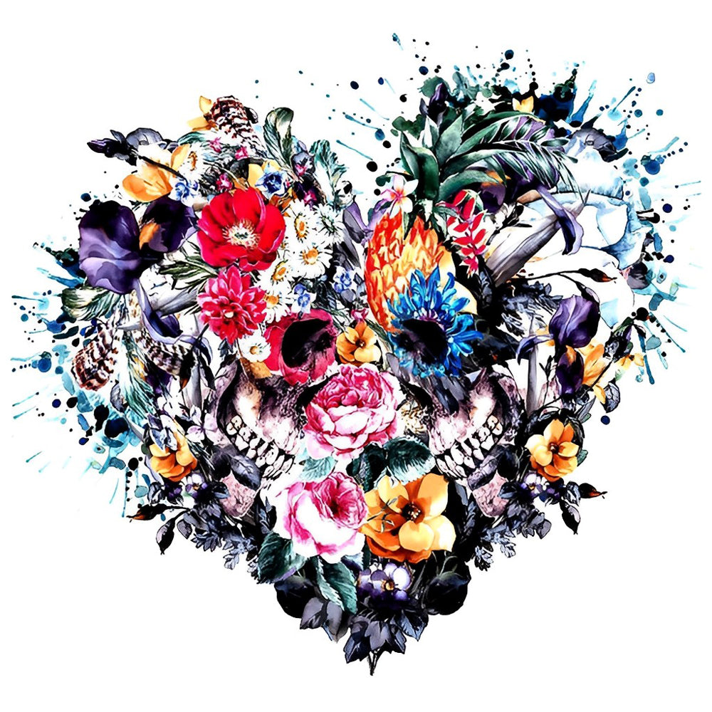 Watercolour floral heart skulls cross stitch kit for beginners