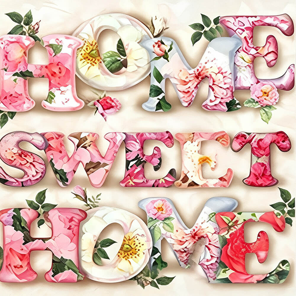 Watercolour floral home sweet home print cross stitch kit for beginners