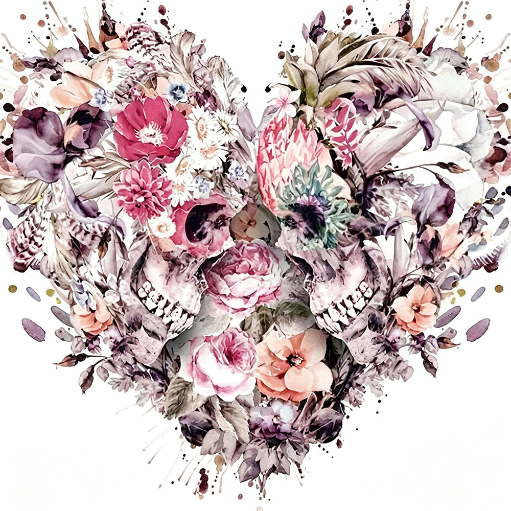 Watercolour floral skulls cross stitch kit for beginners