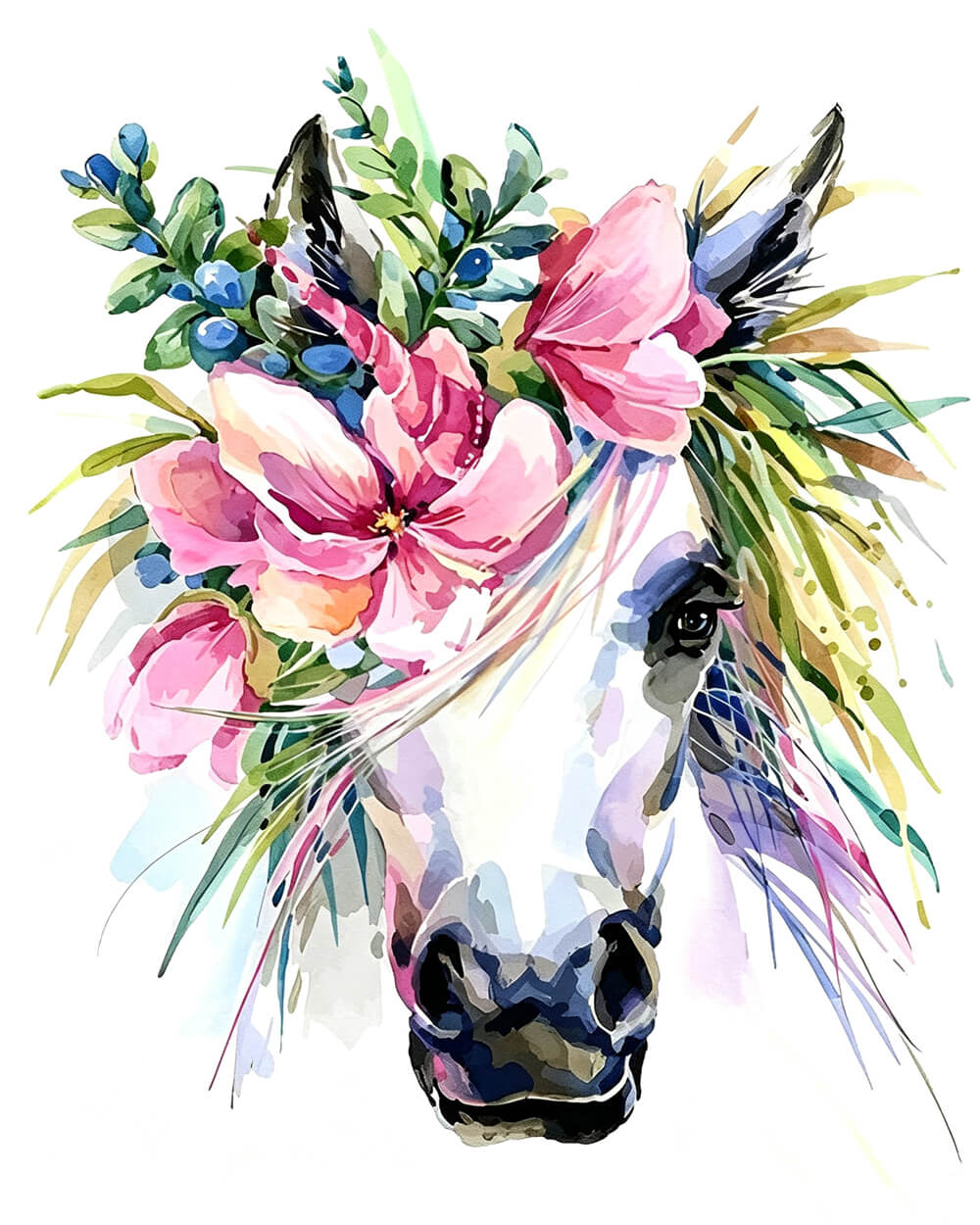Watercolour floral unicorn paint by numbers kit for beginners