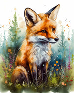 Watercolour fox in green grass paint by numbers kit for beginners