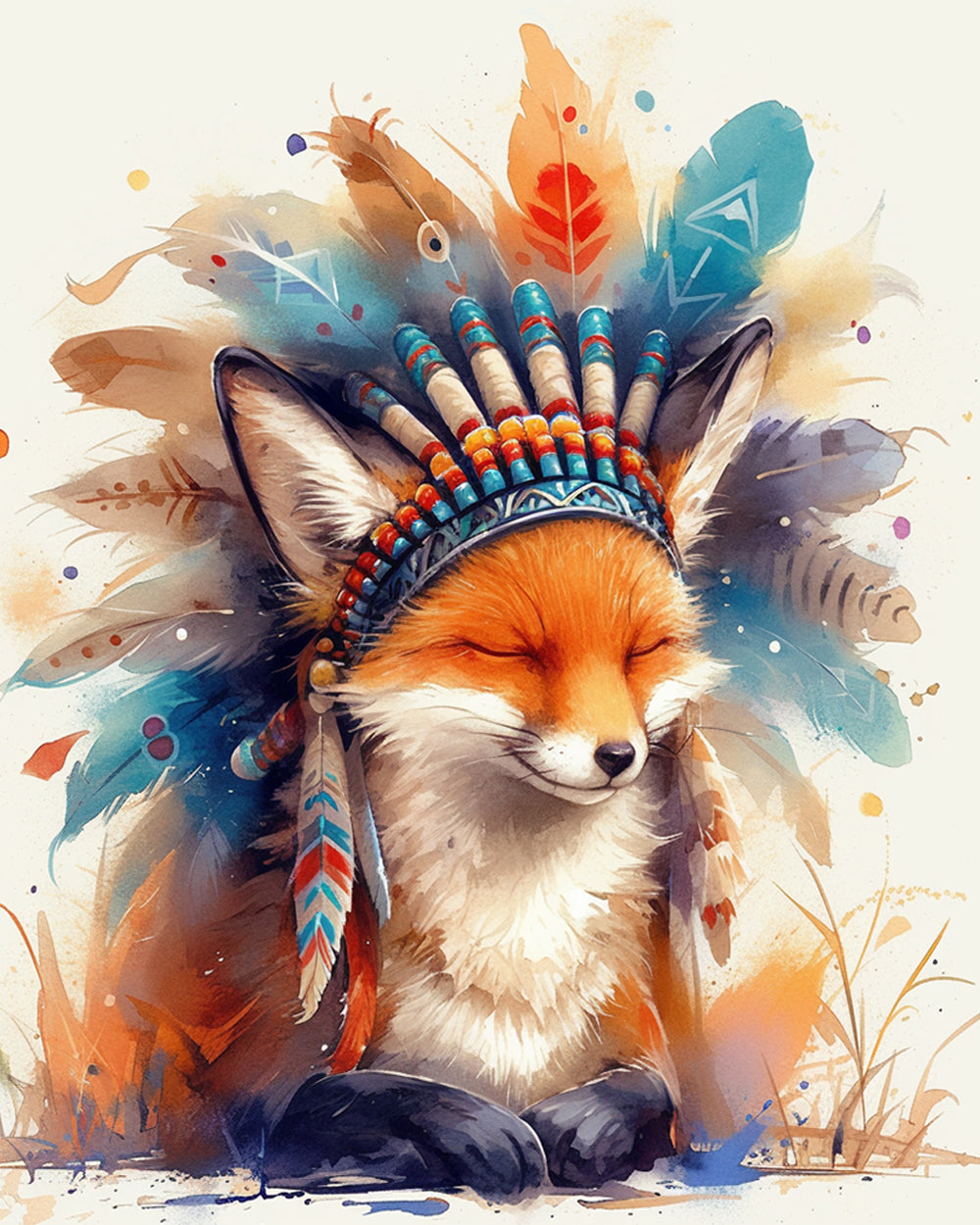 Watercolour fox with feather headdress paint by numbers kit for beginners