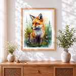 Finished watercolour fox with pink wildflowers paint by numbers artwork displayed as home decor