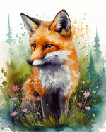 Watercolour fox with pink wildflowers paint by numbers kit for beginners