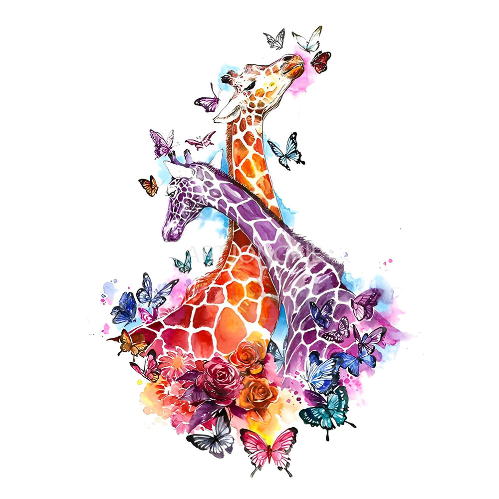 Watercolour giraffes and butterflies cross stitch kit for beginners