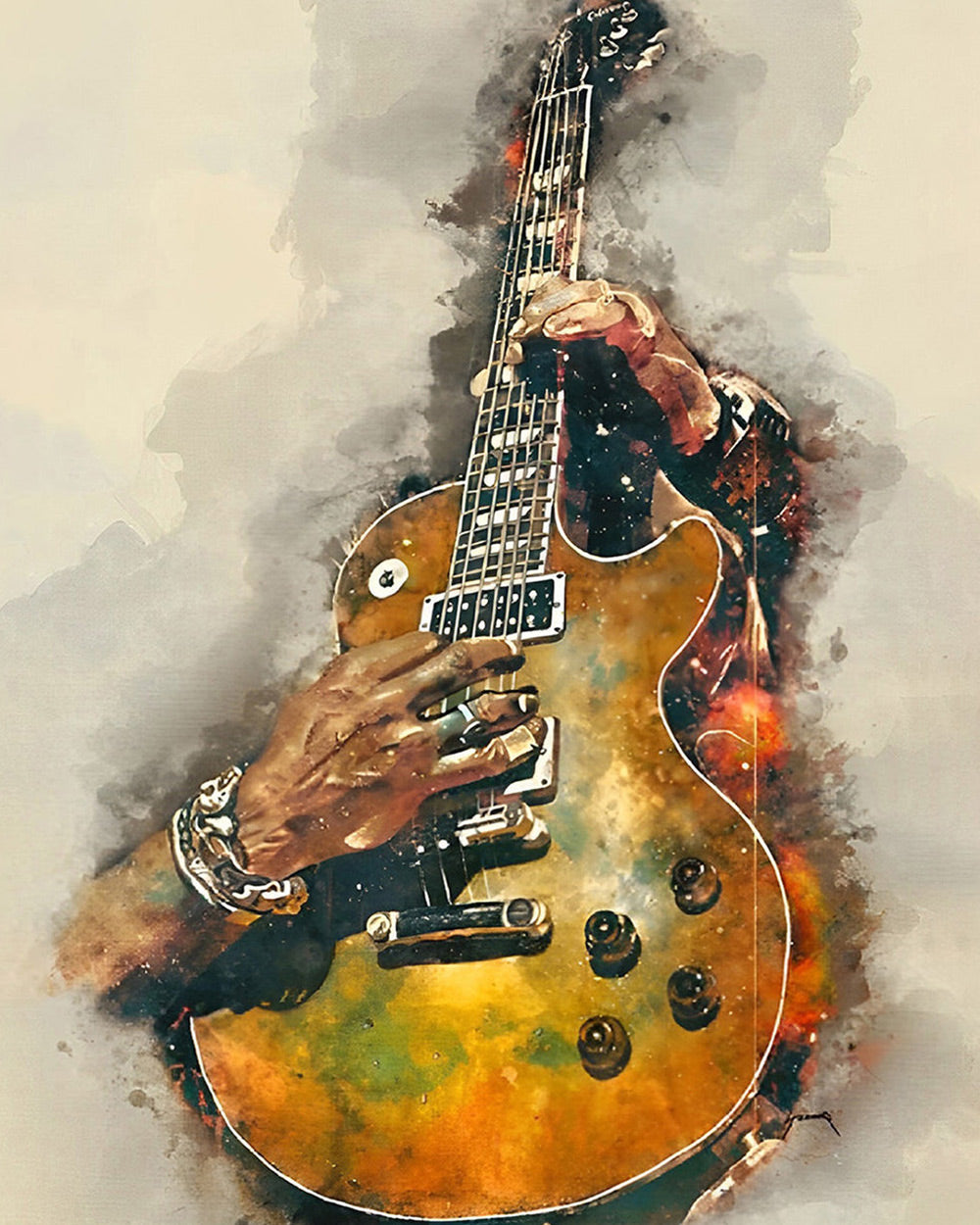 Watercolour guitarist cross stitch kit for beginners