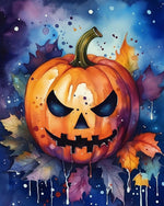 Watercolour halloween pumpkin and autumn leaves cross stitch kit for beginners