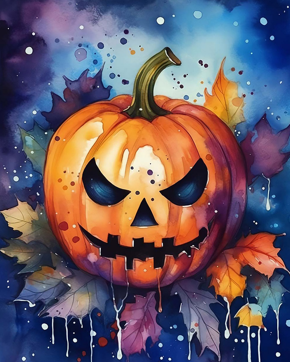 Watercolour halloween pumpkin and autumn leaves cross stitch kit for beginners