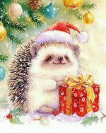 Watercolour hedgehog with christmas gift cross stitch kit for beginners