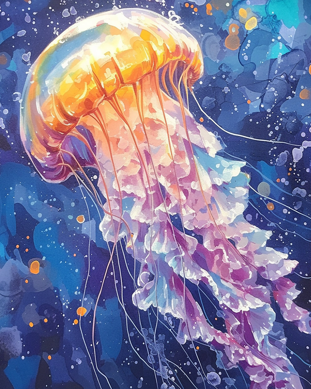Watercolour jellyfish in ocean blue cross stitch kit for beginners