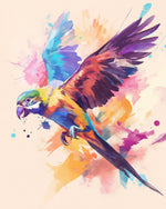 Watercolour macaw in flight cross stitch kit for beginners