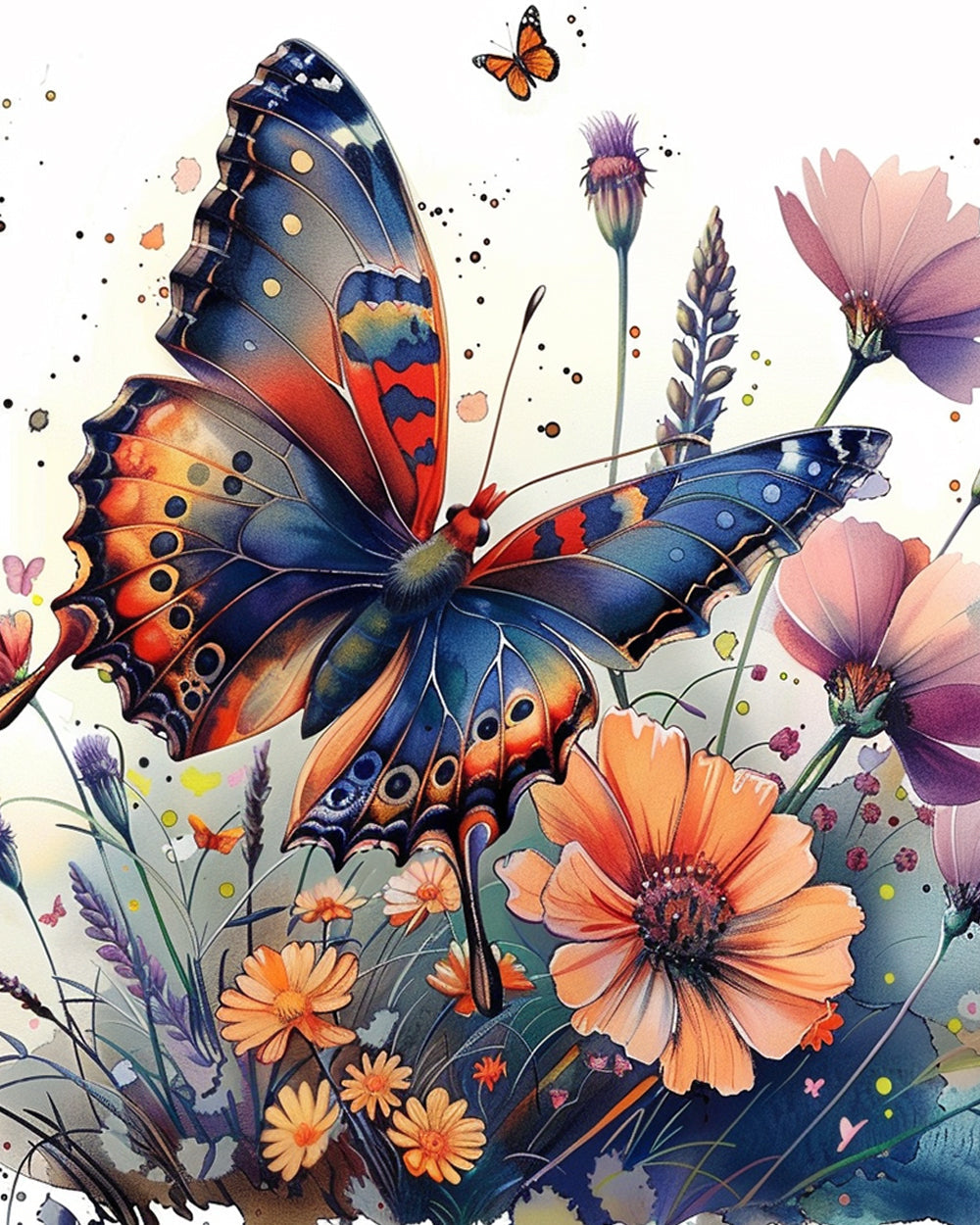 Watercolour monarch butterfly and flowers paint by numbers kit for beginners