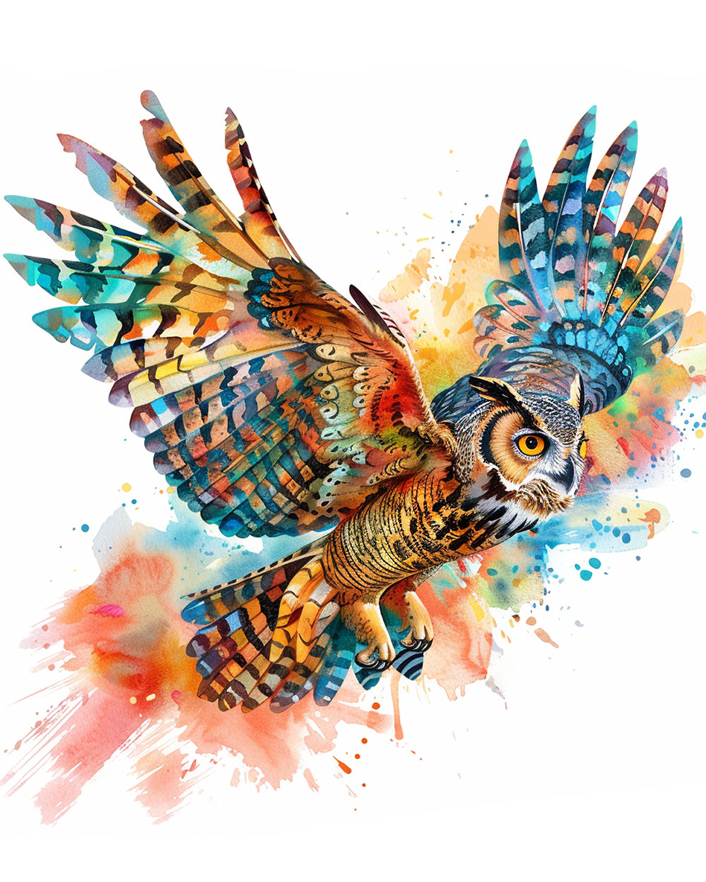 Watercolour owl in flight cross stitch kit for beginners