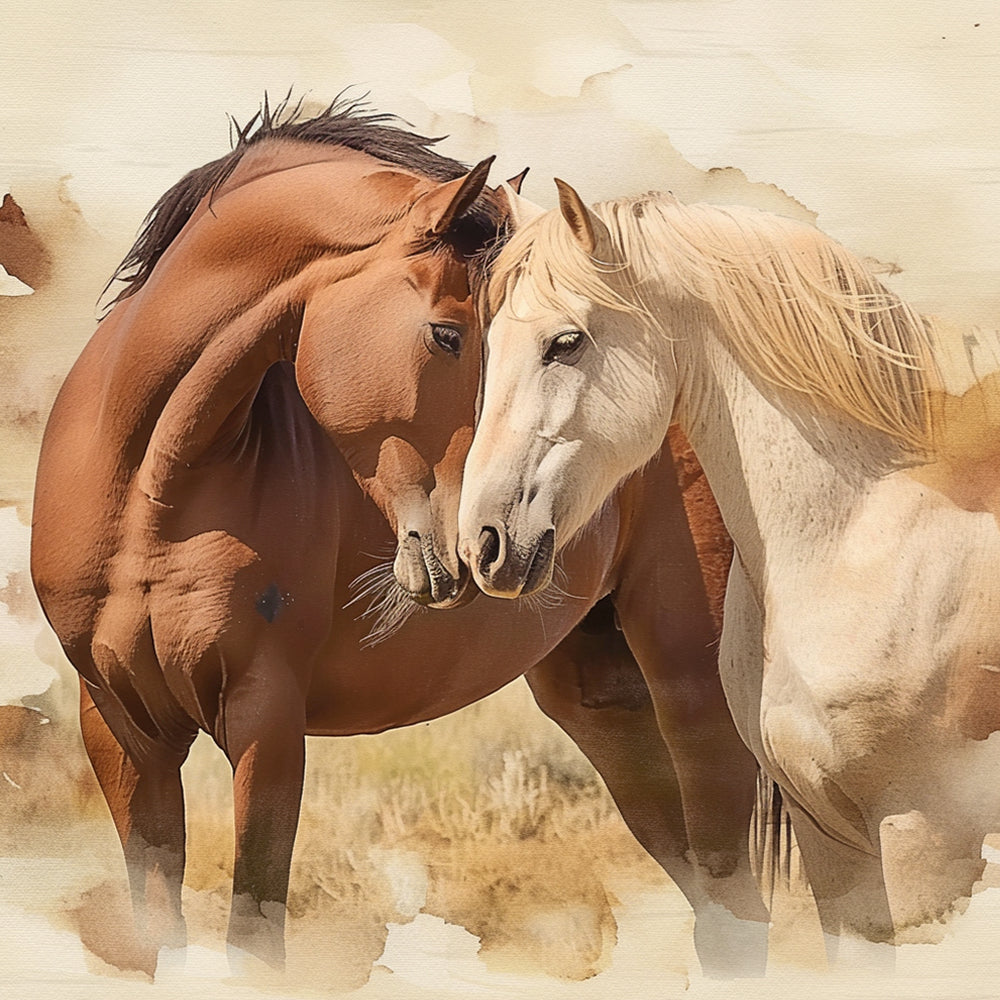 Watercolour pair of horses cross stitch kit for beginners